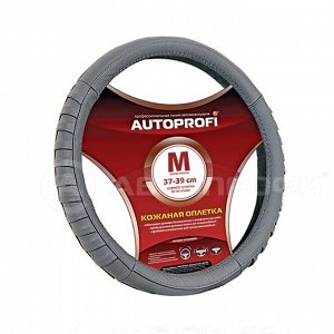 Кожаная оплётка руля AUTOPROFI AP-470 D.GY (M)