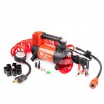 Компрессор воздушный АГРЕССОР, 50 л./мин., 12V/23A, 280W, 10 Атм., съёмный шланг 5 м., клапан для регулир. давления, питание от АКБ, LED фонарь, защита от перегрева, набор из 4-х переходников для наду