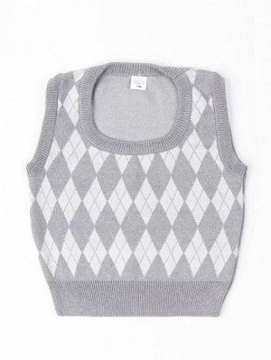 Жилет детский в ромбик Amarobaby KNIT Romb, серый/белый, размер 146