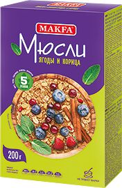 Мюсли Макфа кор 200г 5 злаков ЯГОДЫ и КОРИЦА