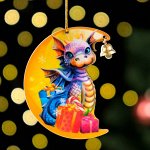 Ёлочная игрушка &quot;Дракон на луне&quot;, ламинация, 60 х 77мм