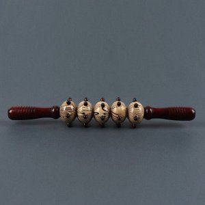 Массажёр «Скалка», универсальный, 36,5 ? 5,8 см, 5 шаров с шипами, деревянный