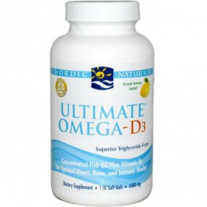 Nordic Naturals, Ultimate Omega-D3, с лимоном, 1000 мг, 120 гелевых капсул