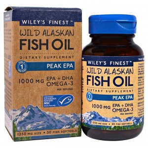 Wileys Finest, Аляскинский рыбий жир, пик ЭПК, 1250 мг, 30 рыбных мягких капсул