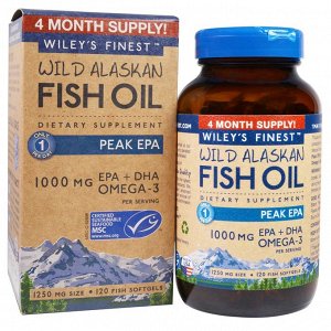 Wileys Finest, Аляскинский рыбий жир, пик ЭПК, 1250 мг, 120 рыбных мягких капсул