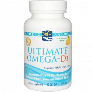 Nordic Naturals, Ultimate Omega-D3, лимон, 1000 мг, 60 капсул