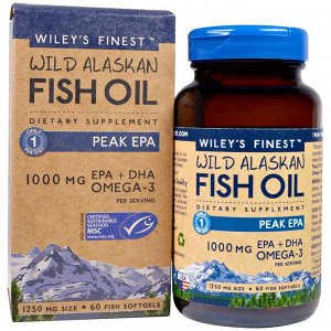 Wileys Finest, Аляскинский рыбий жир, пик ЭПК, 1250 мг, 60 рыбных мягких капсул