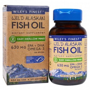 Wileys Finest, Аляскинский рыбий жир, миникапсулы (легко проглатываемые), 450 мг, 60 мягких капсул