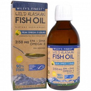 Wileys Finest, Аляскинский рыбий жир,ПикОмега-3, жидкий, натуральный лимонный вкус, 2150 мг, 8.45 жид.унции(250 мл)
