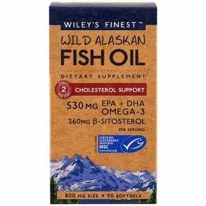 Wileys Finest, Аляскинский рыбий жир, поддержка уровня холестерина, 90 капсул в мягкой оболочке