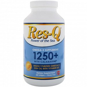 Res-Q, 1250+ with Calamarine, омега-3 и витамин D3, 200 мягких таблеток