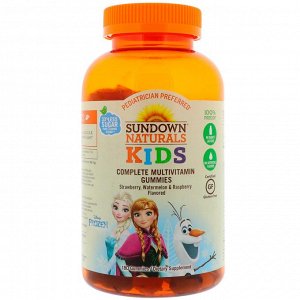 Sundown Naturals Kids, Мультивитаминные жевательные таблетки, Холодное сердце", клубника, арбуз и малина, 180 таблеток"