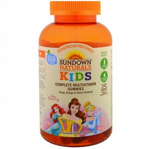 Sundown Naturals Kids, Дети, полный мультивитаминный жевательный мармелад, принцесса Диснея, виноград, апельсин и вишня, 180 жев