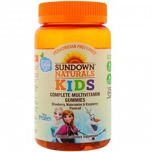 Sundown Naturals Kids, Мультивитаминные жевательные таблетки, Холодное сердце", клубника, арбуз и малина, 60 таблеток"
