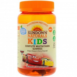 Sundown Naturals Kids, Мультивитаминные жевательные конфеты, Диснеевские машинки, 3 вкуса, виноград, апельсин и вишня, 60 конфет