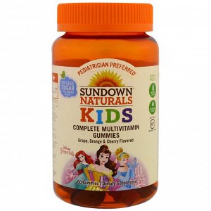 Sundown Naturals Kids, Детские жевательные мультивитамины, Диснеевские принцессы, со вкусом винограда, апельсина и вишни, 60 шту