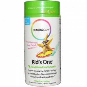 Rainbow Light, Kids One, MultiStars, Пищевые мультивитамины, фруктовый пунш, 30 таблеток