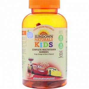 Sundown Naturals Kids, Мультивитаминные жевательные конфеты, Disney Cars 3, со вкусами винограда, апельсина и вишни, 180 жевател