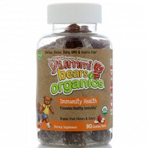Hero Nutritional Products, Yummi Bears Organics, здоровый иммунитет, органические фруктовые вкусы, 90 шт.