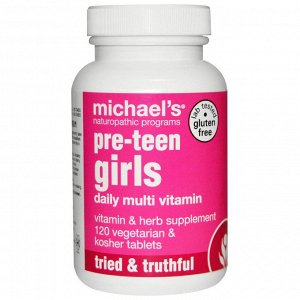 Michaels Naturopathic, Мультвитамины для девочек в предподростковом возрасте, 120 вегетарианских таблеток