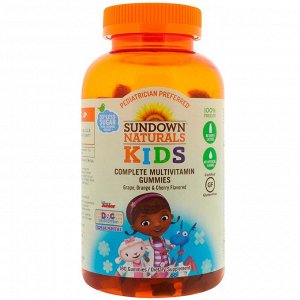 Sundown Naturals Kids, Мультивитаминные жевательные таблетки, Доктор Плюшева", виноград, апельсин и вишня, 180 таблеток"