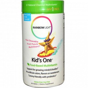 Rainbow Light, Kids One, Пищевые мультивитамины, фруктовый пунш, 90 таблеток
