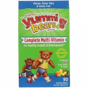 Hero Nutritional Products, Yummi Bears, комплекс мультивитаминов, натуральные фруктовые вкусы, 90 мишек