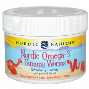 Nordic Naturals, Конфеты-червяки от Nordic с омега-3, со вкусом клубники, 30 штук