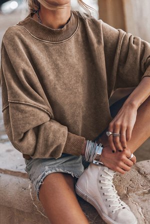Коричневая толстовка-пуловер с круглым вырезом и заниженным плечом