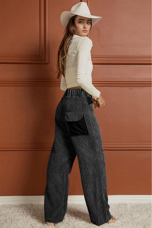 Серые брюки свободного кроя из вельвета с контрастными карманами