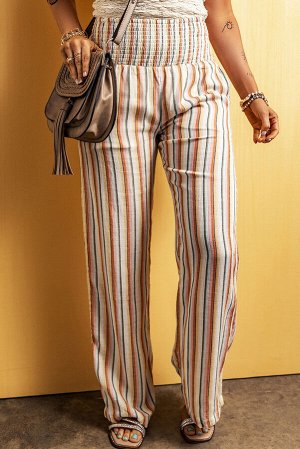 Оранжевые полосатые брюки прямого кроя с эластичным поясом