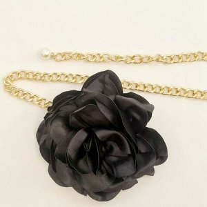 Пояс-брошка "Цветок" из ткани, цепочка цвет: золотистый, цветок черный, арт.187.494