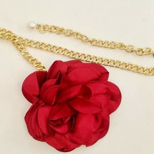 Пояс-брошка "Цветок" из ткани, цепочка цвет: золотистый, цветок бордовый, арт.187.496