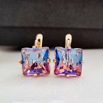 Серьги коллекция &quot;Дубай&quot; с крупным камнем покрытие позолота, цвет камня: сиреневый,11230,арт.214.305