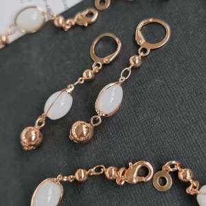 Комплект: ожерелье, серьги и браслет, покрытие: дубайское золото, цвет камней: молочный, арт. 214.283