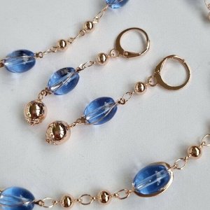 Комплект: ожерелье, серьги и браслет, покрытие: дубайское золото, цвет камней: синий,арт. 214.281
