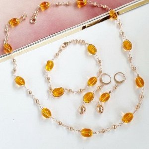Комплект: ожерелье, серьги и браслет, покрытие: дубайское золото, цвет камней: желтый, арт. 214.282