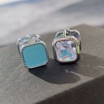 Серьги двухсторонние коллекция &quot;Дубай&quot; покрытие посеребрение, цвет камня: голубой, прозрачный,24149, арт.947.552