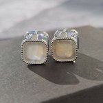 Серьги двухсторонние коллекция &quot;Дубай&quot; покрытие посеребрение, цвет камня:перламутр, прозрачный,24149, арт.947.554