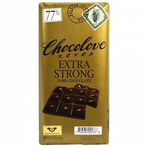 Шоколад Chocolove, Экстра черный шоколад, 3.2 унций (90 г.). Бельгийский шоколад.  77% содержание экстра тёмного какао.