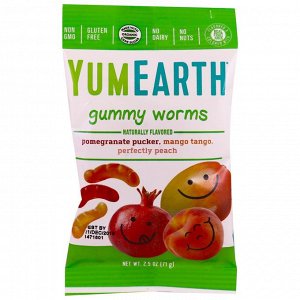 YumEarth, Желатиновые червячки, различные вкусы, 12 упаковок, по 2,5 унц. (71 г) каждая