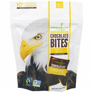 Endangered Species Chocolate, Chocolate Bites, Темный Шоколад с Карамелью и Морской Солью, 4,7 унции (133 г)