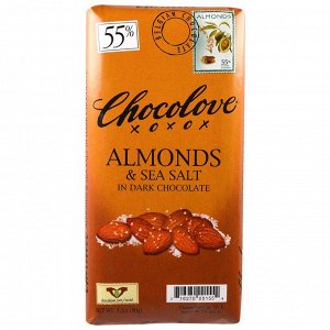 Chocolove, Темный шоколад с миндалем и морской солью, 3,2 унции (90 г)