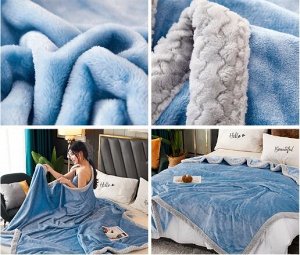Одеяло-покрывало утолщенное, фланелевое 1,5сп, голубой