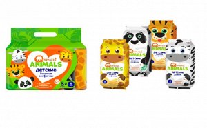 "Smart Animals" Детские влажные салфетки с ромашкой и витамином Е 8х8шт.