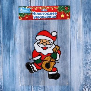 Наклейка на стекло "Дед Мороз со скрипкой" 8х13 см