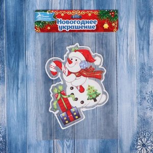 Наклейка на стекло «Снеговик с леденцом и подарками», 9x14 см