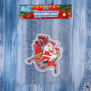 Наклейка на стекло "Дед Мороз со Снеговиком в пути" 10х12 см