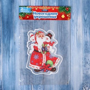Наклейка на стекло "Дед Мороз со Снеговиками-малышами" 10х13 см