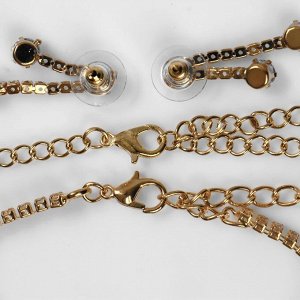 Набор 4 предмета: серьги, колье, браслет, кольцо «Жаклин», 2 нити, цвет белый в золоте